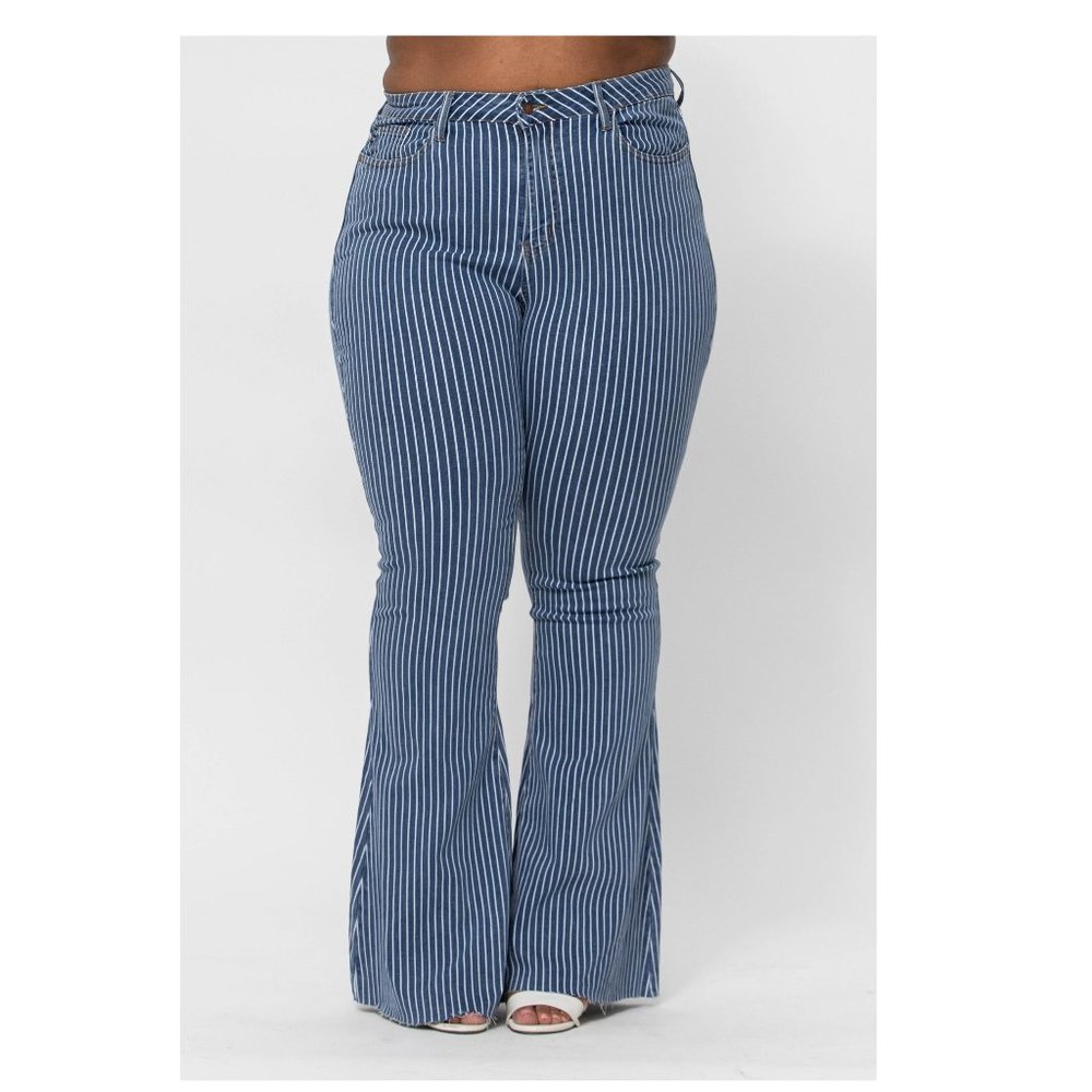 Judy Blue Striped High Rise Flare Skinny Pants Jeans - Picture 5 of 6